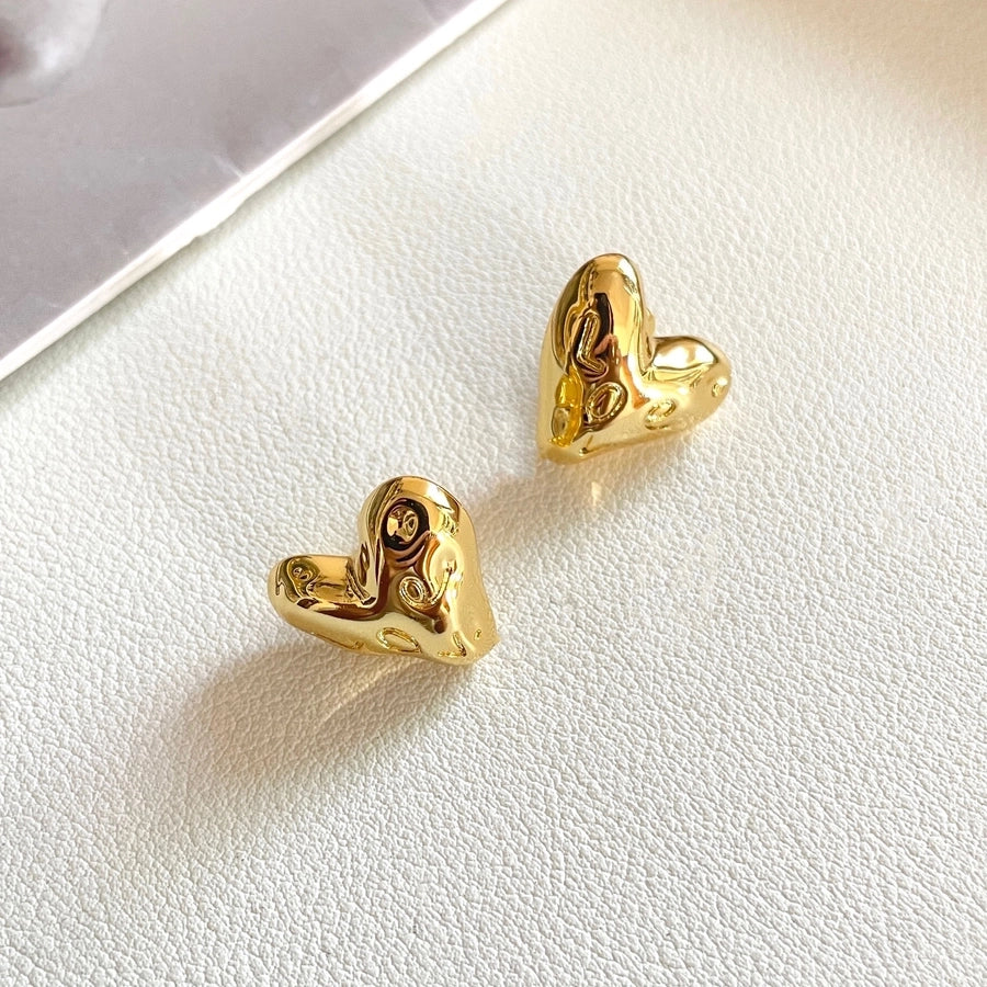 1 Pair Cute Love Heart Shape 304 Stainless Steel 18K Gold Plated Ear Studs