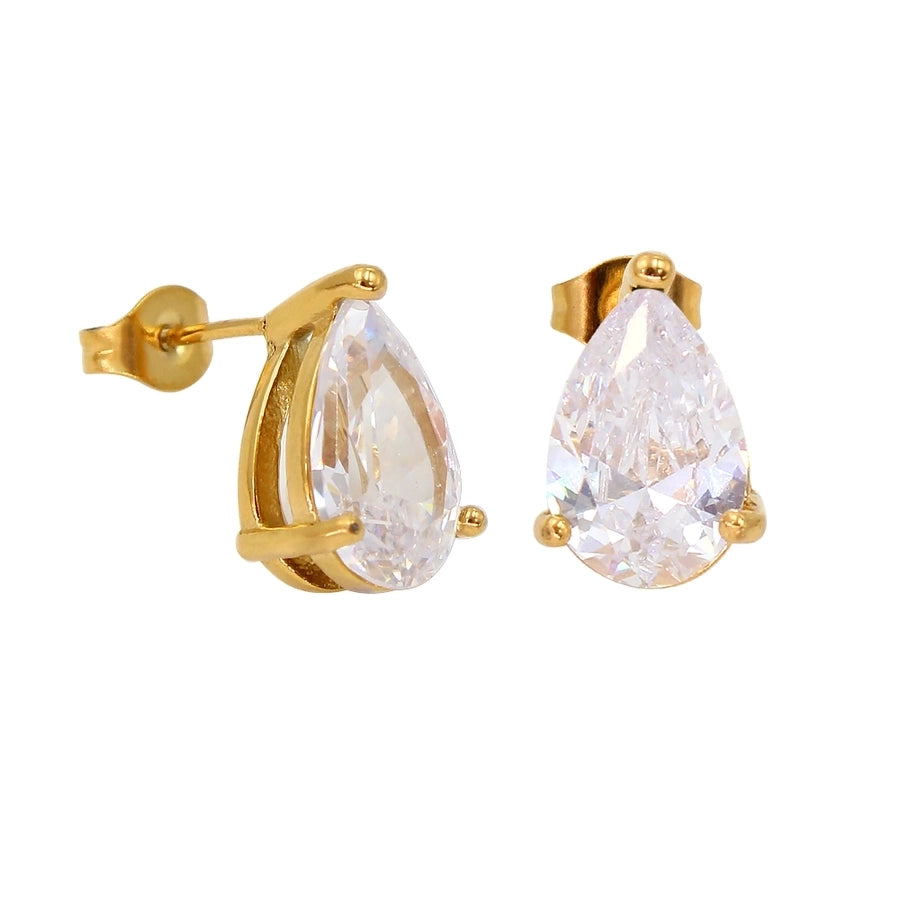 1 Pair Simple Style Classic Style Geometric Inlay 304 Stainless Steel 316 Stainless Steel  Zircon 18K Gold Plated Ear Studs - CEJEW