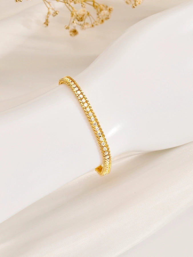 Elegant Geometric 304 Stainless Steel 18K Gold Plated Zircon Bracelets In Bulk