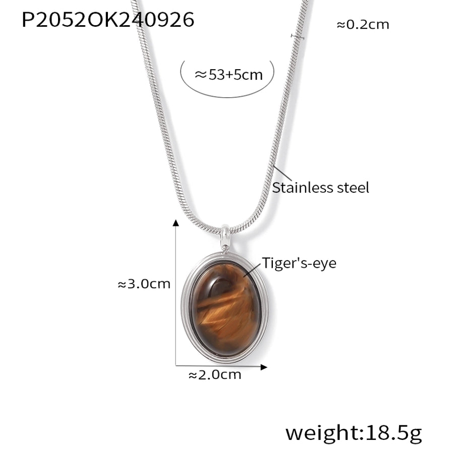 Jewelry Elegant Luxurious Vacation Geometric 304 Stainless Steel Tiger Eye 18K Gold Plated Necklace