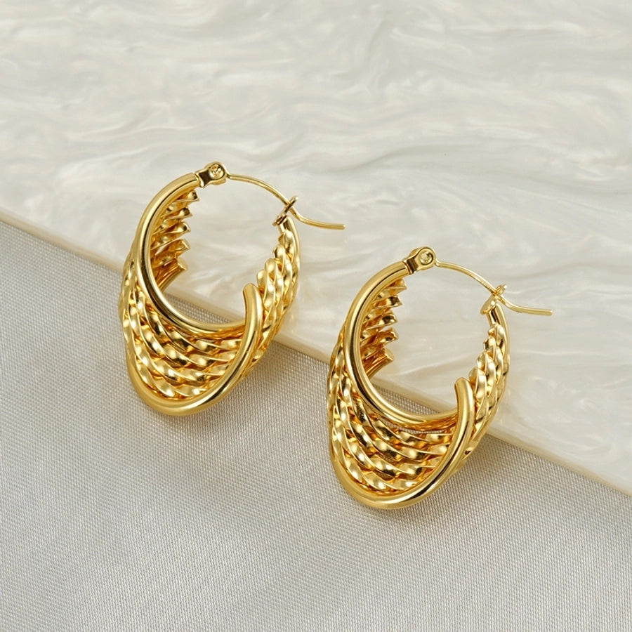 1 Pair Elegant U Shape Stripe Plating Stainless Steel Titanium Steel 18K Gold Plated Hoop Earrings