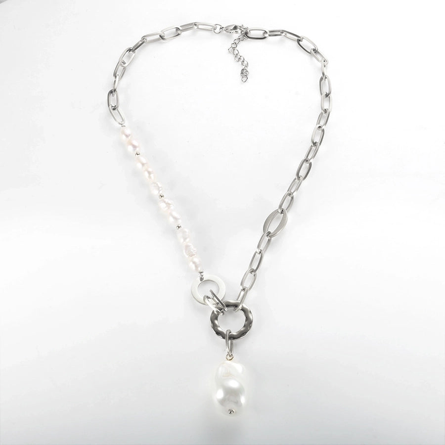 Jewelry Simple Style Geometric 304 Stainless Steel Freshwater Pearl Beaded Pendant Necklace