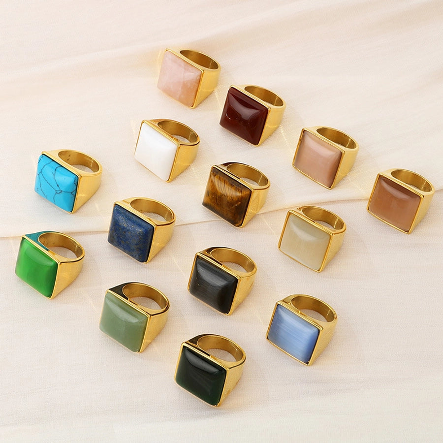 Jewelry Vintage Style Geometric Square Stainless Steel 18K Gold Plated Plating Rings