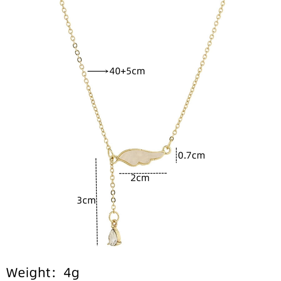 IG Style Simple Style Electrocardiogram Wings Bow Knot 201 Stainless Steel Copper Plating Inlay Opal Zircon Pendant Necklace