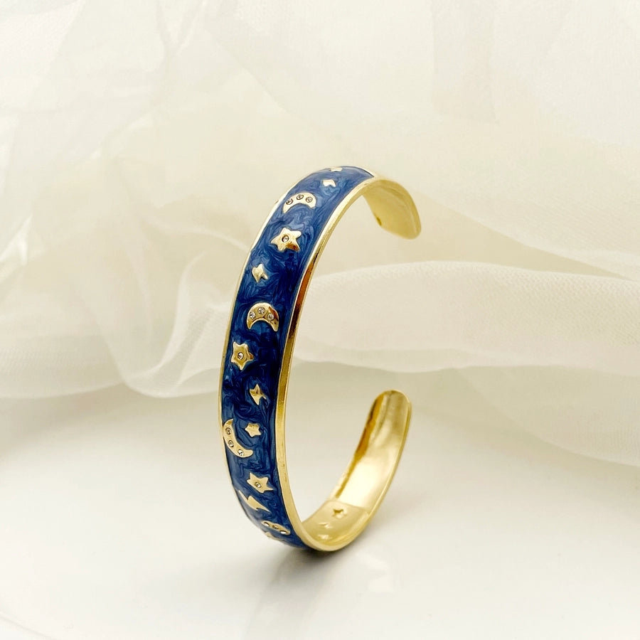 Casual Sweet Shiny Star Moon 304 Stainless Steel 14K Gold Plated Bangle In Bulk