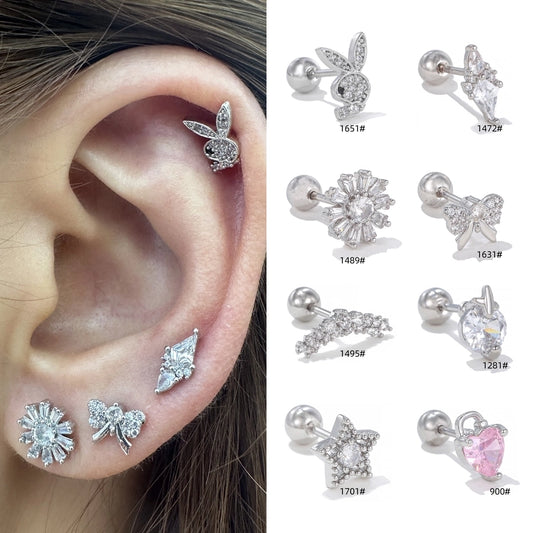 1 Piece Ear Cartilage Rings & Studs Simple Style Solid Color Brass Plating Inlay Zircon Ear Cartilage Rings & Studs