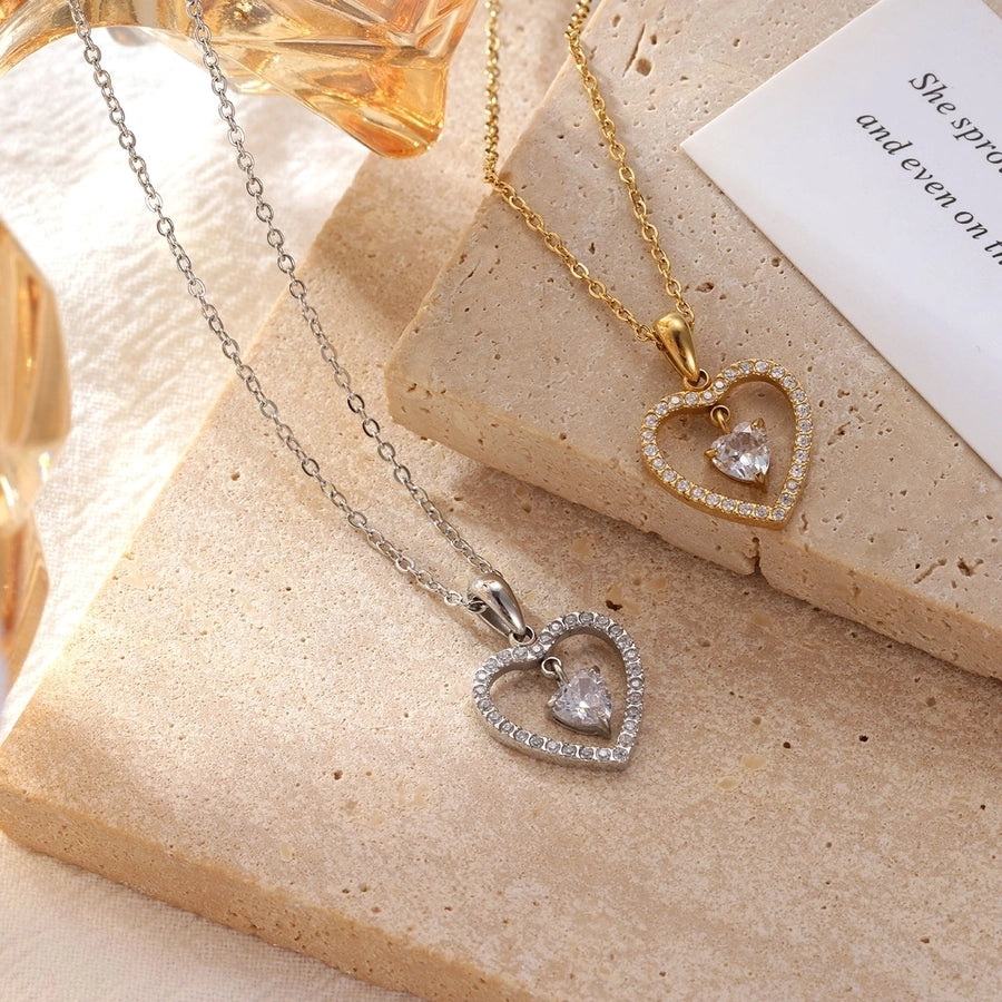 Jewelry Cute Vintage Style Simple Style Heart Shape 304 Stainless Steel 16K Gold Plated Pendant Necklace