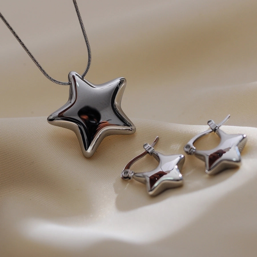 304 Stainless Steel 18K Gold Plated IG Style Simple Style Star Earrings Necklace