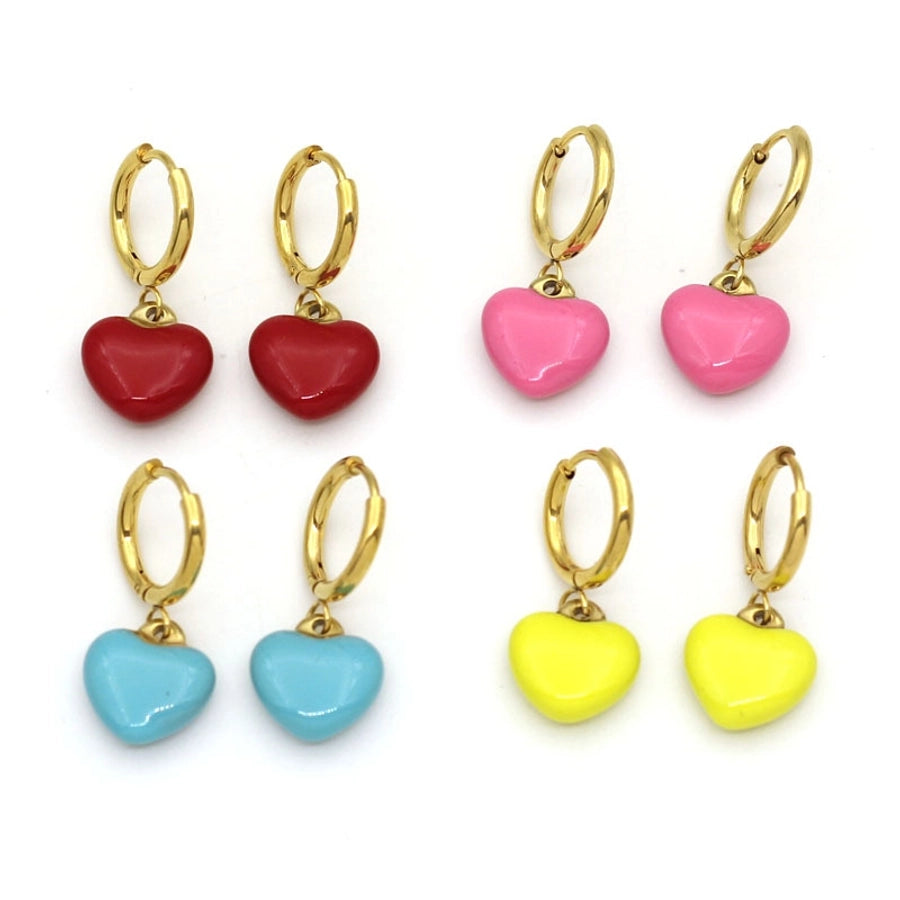 Cute Heart Shape Plating 304 Stainless Steel Drop Earrings