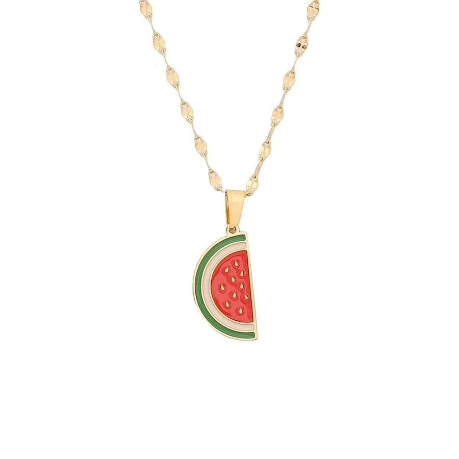 Jewelry Casual Elegant Lady Cherry Strawberry Watermelon 304 Stainless Steel 18K Gold Plated Pendant Necklace