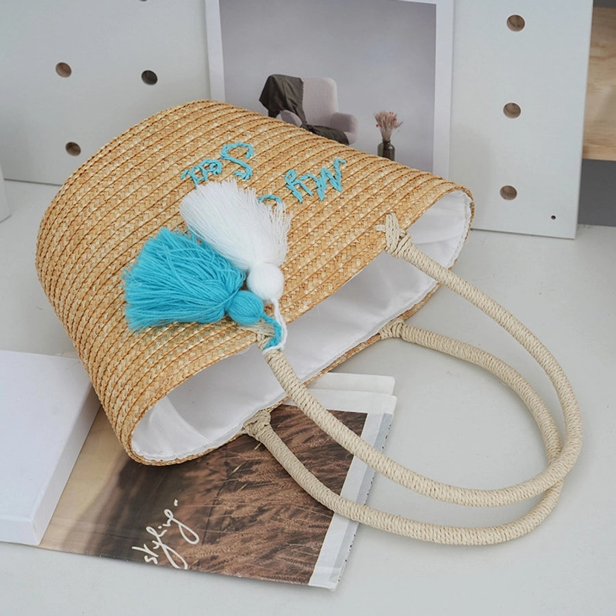 Women's Small Straw Letter Elegant Streetwear Square String Straw Bag