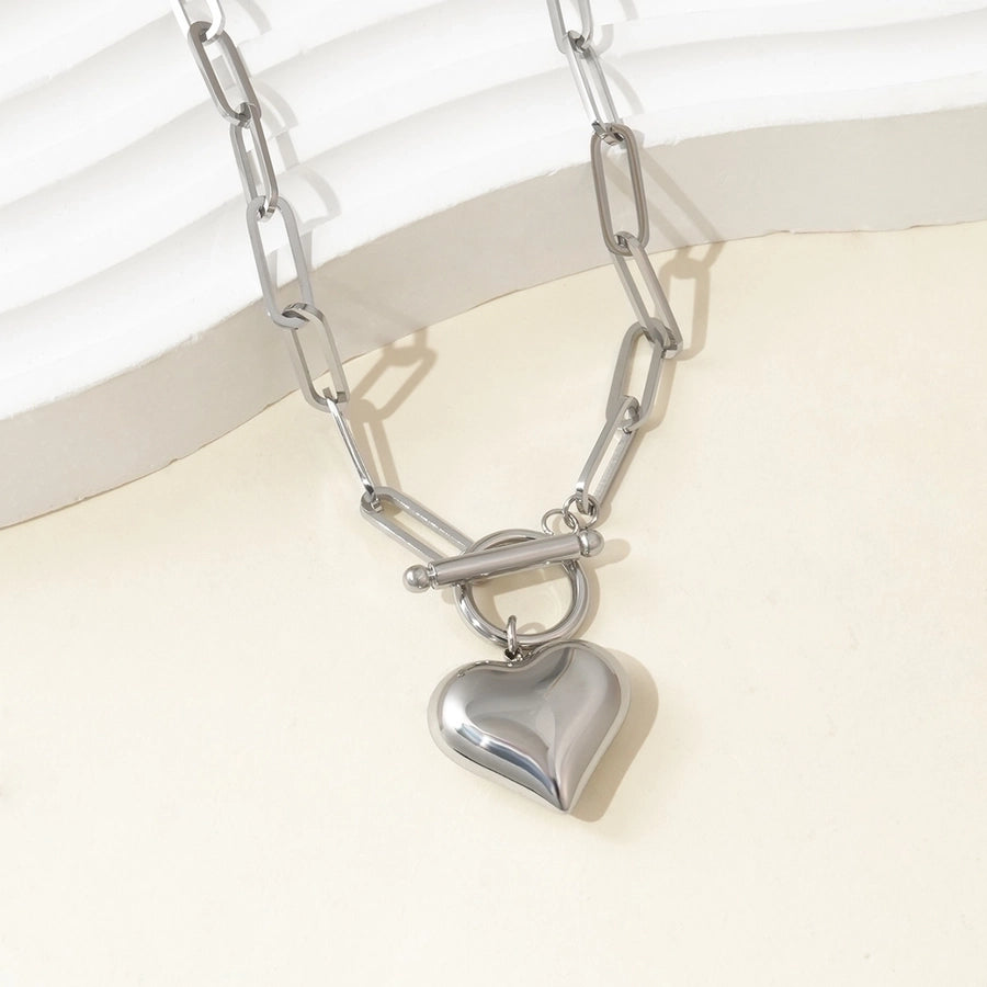 Jewelry Simple Style Classic Style Heart Shape 304 Stainless Steel Polishing Pendant Necklace