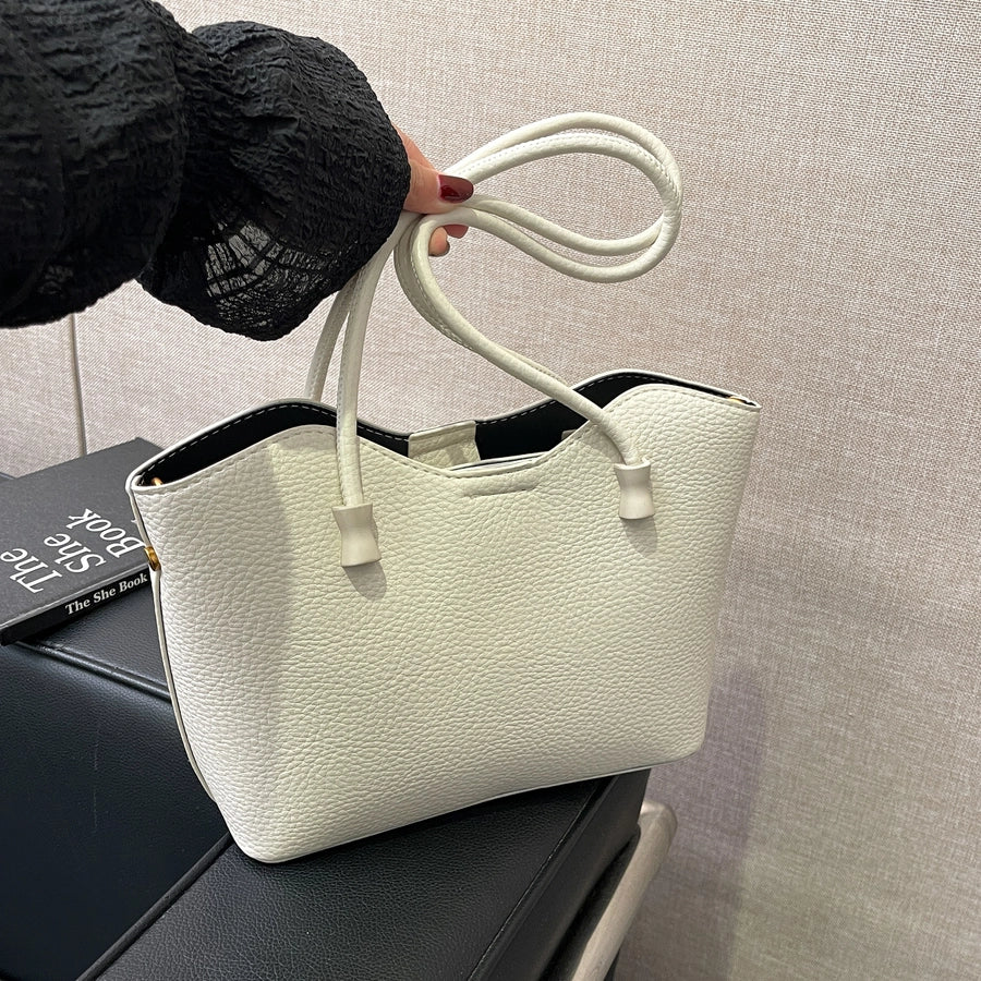 Women's Pu Leather Solid Color Classic Style Sewing Thread Dumpling Shape Zipper Tote Bag