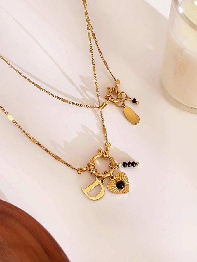 Jewelry Luxurious Simple Style Commute Letter Heart Shape 316L Stainless Steel  18K Gold Plated Pendant Necklace