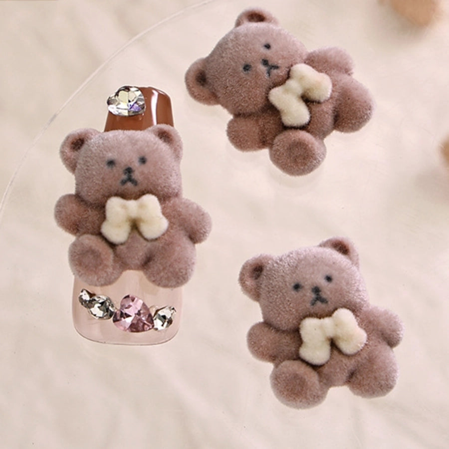 Cartoon Brown Bear Nail Art Decorations Autumn/winter  Milk White Fluffy Bear Nail Accessories Large Drill Trendy Sale