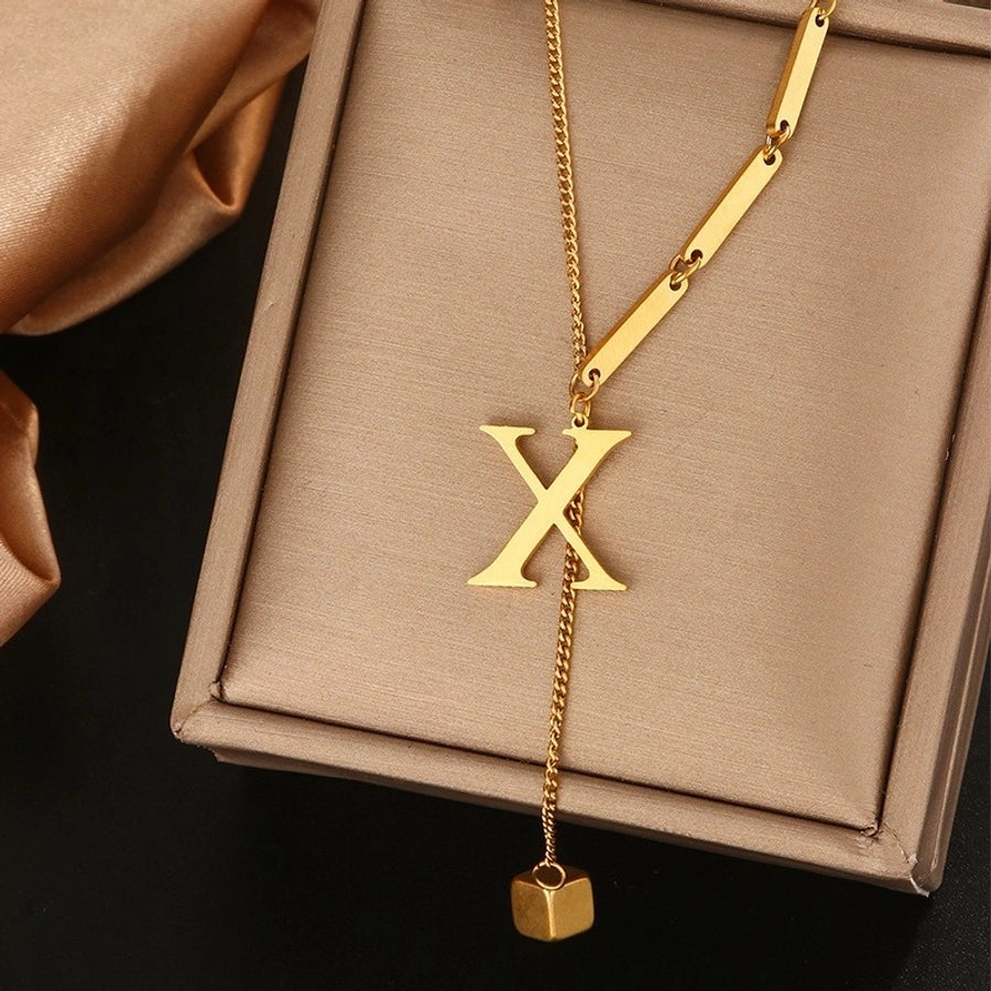 Jewelry Simple Style Artistic Letter 201 Stainless Steel 18K Gold Plated Pendant Necklace