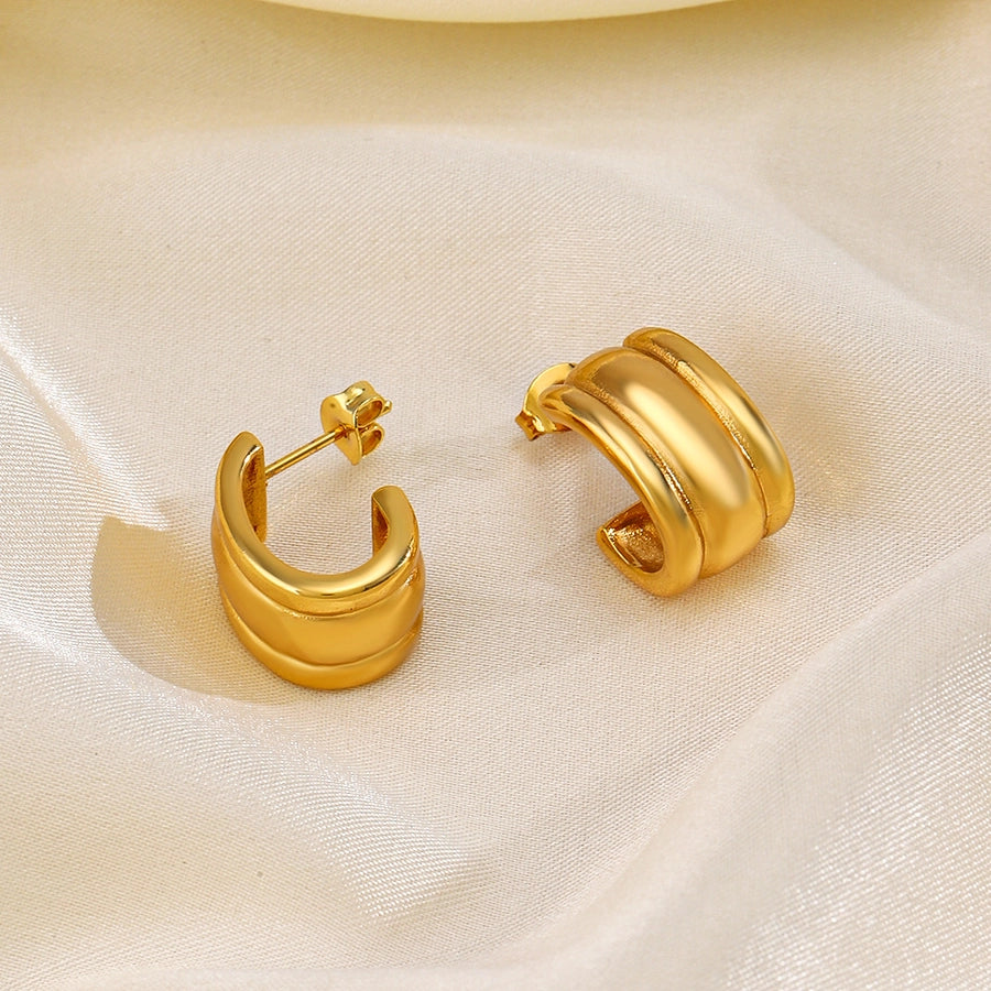 1 Pair Retro C Shape Plating 304 Stainless Steel 18K Gold Plated Ear Studs