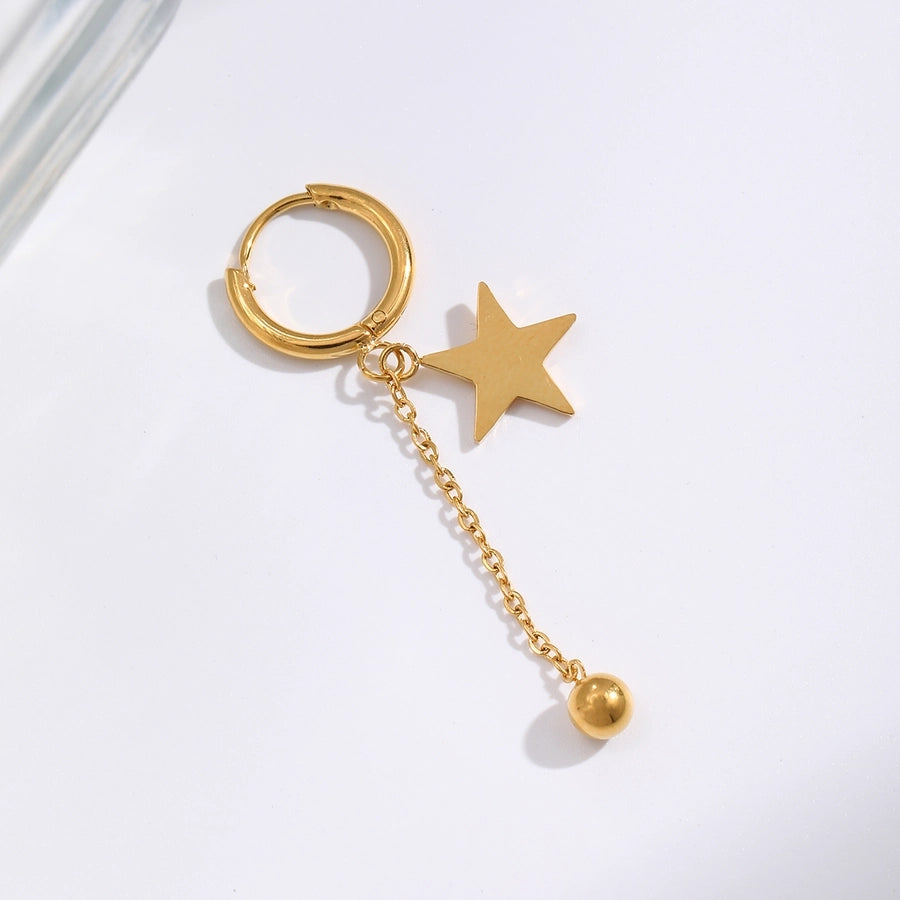 1 Piece French Style Commute Pentagram Moon 304 Stainless Steel Tassel 18K Gold Plated Earrings