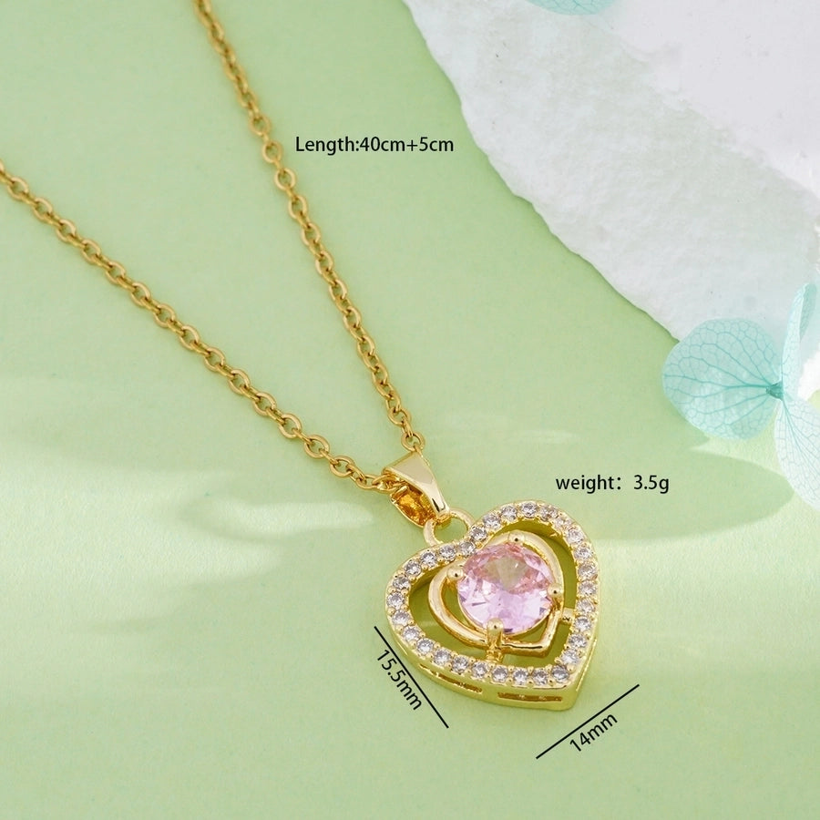 304 Stainless Steel Copper Inlay Heart Shape Zircon Pendant Necklace