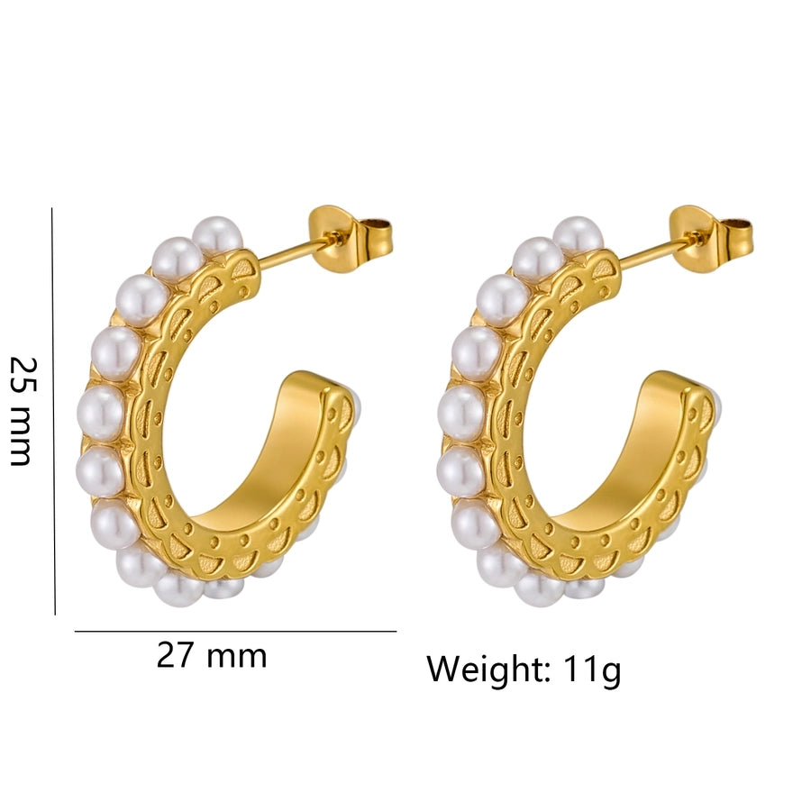 1 Pair Elegant C Shape 316 Stainless Steel  18K Gold Plated Ear Studs