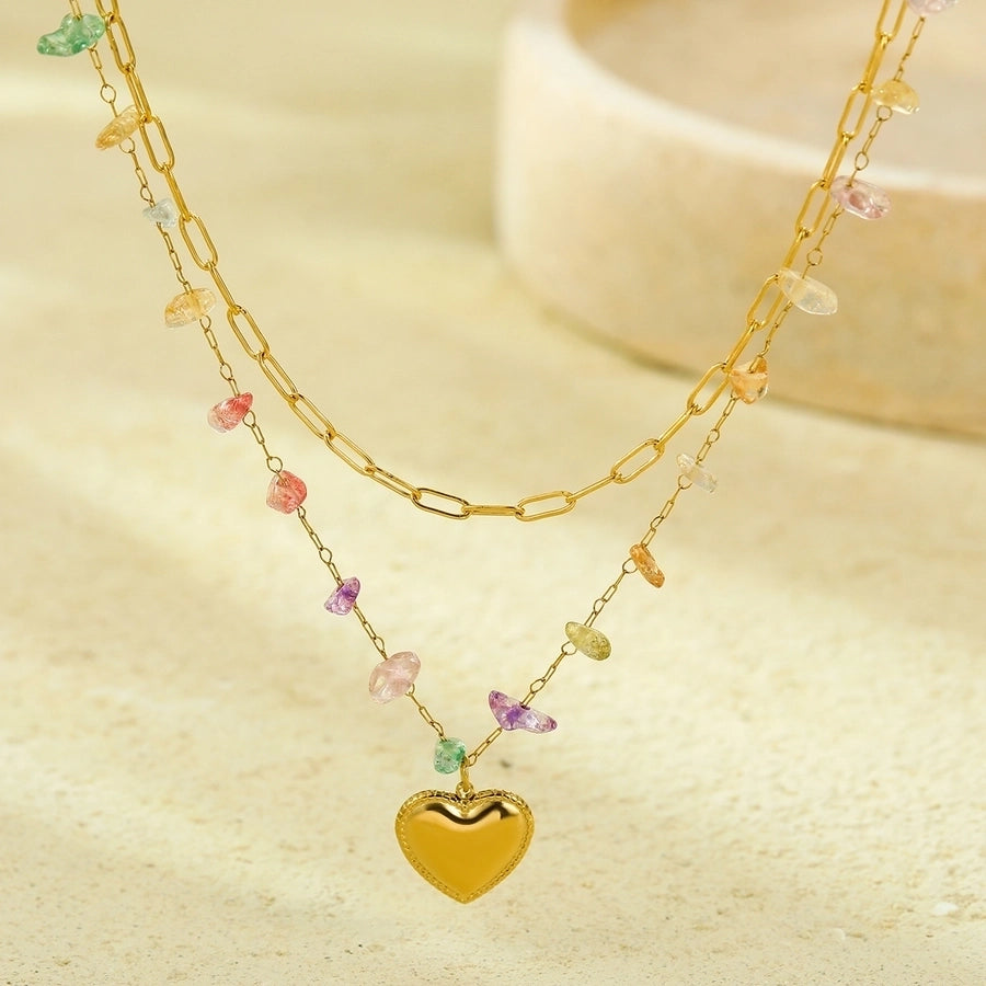 Jewelry Lady Heart Shape 304 Stainless Steel Plating Double Layer Necklaces