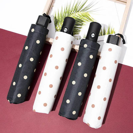 Retro Round Dots Polyester Iron Umbrella Rain Gear - CEJEW