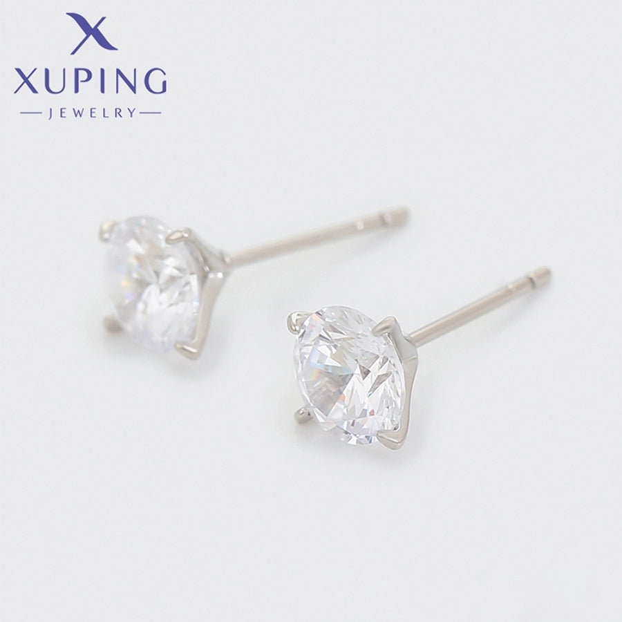 1 Pair Basic XUPING Simple Style Geometric Inlay Copper Artificial Gemstones 18K Gold Plated Ear Studs