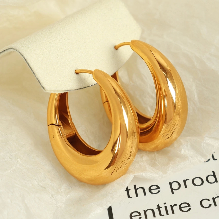 1 Pair Elegant Oval Polishing 304 Stainless Steel 18K Gold Plated Hoop Earrings