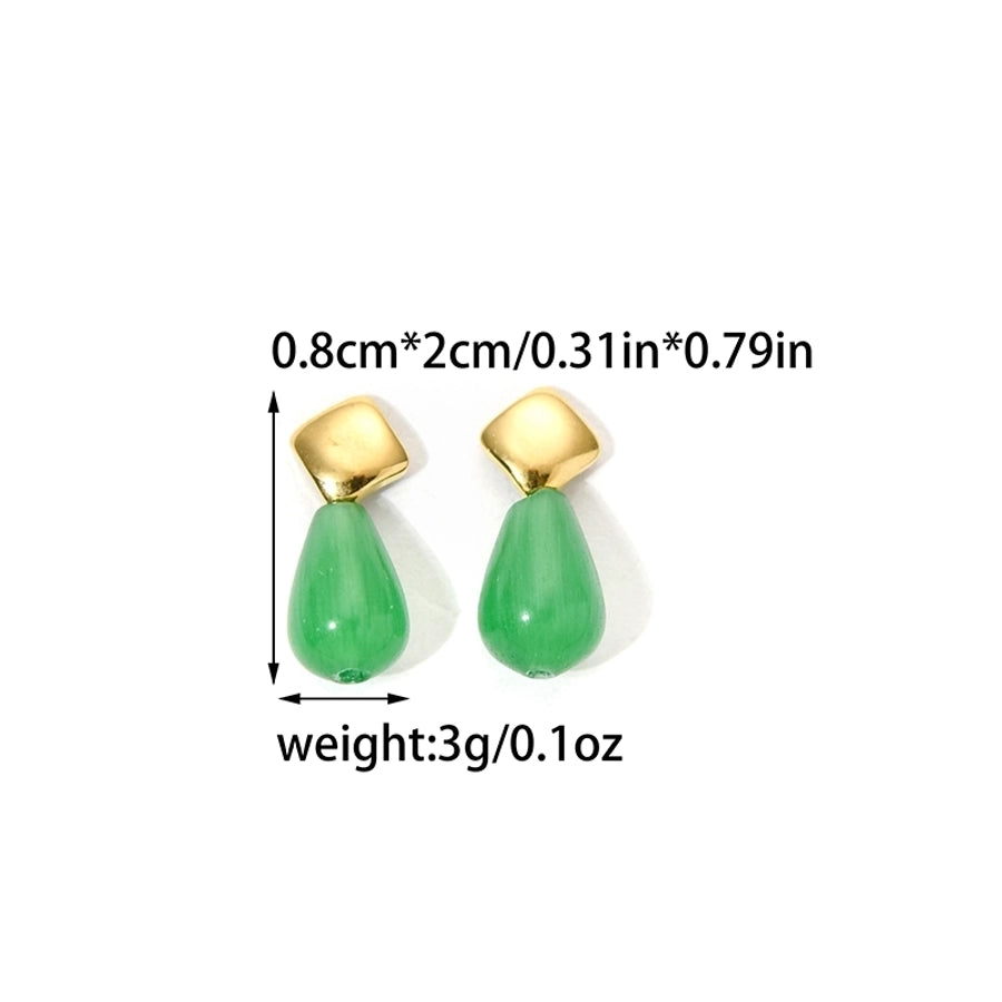 1 Pair Casual Sweet Simple Style Water Droplets Rhombus Patchwork Plating 304 Stainless Steel Opal 14K Gold Plated Ear Studs - CEJEW