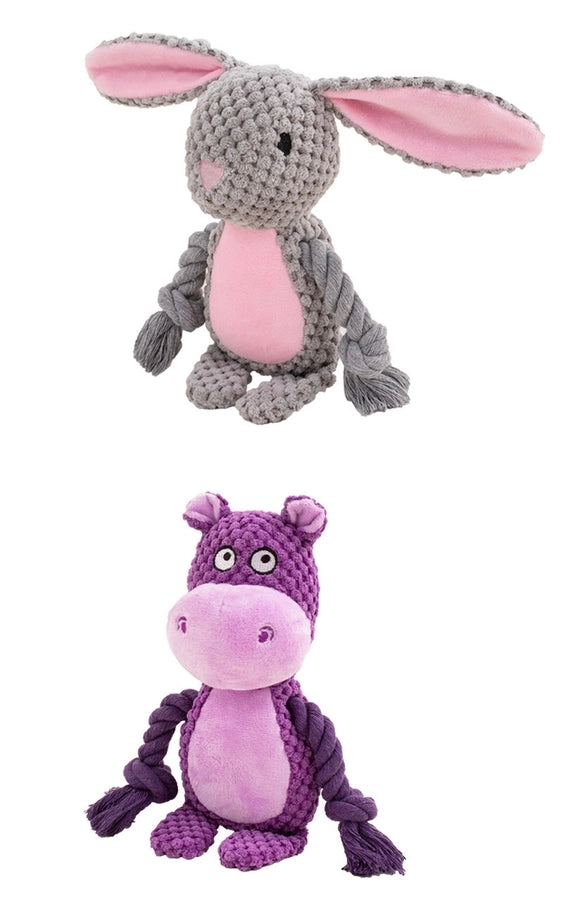 New Pet Plush Sound Making Cotton Rope Toys Fox Frog Pig Dog Interactive Tug Training Supplies