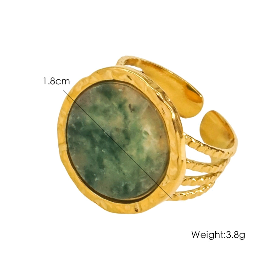 Jewelry Retro Round 304 Stainless Steel Natural Stone 14K Gold Plated Plating Inlay Open Rings