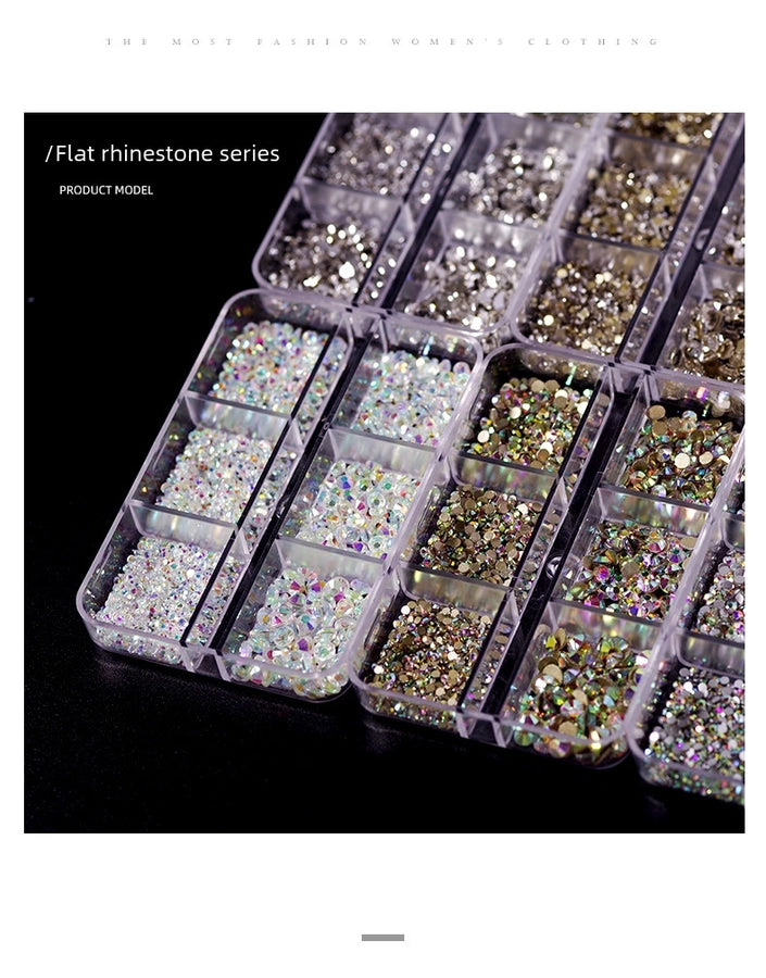 Mixed 6-grid Nail Art Decorations Water Drill Ab Color Drill Heaven's Light Flat Bottom Super Shiny White Glass Holographic