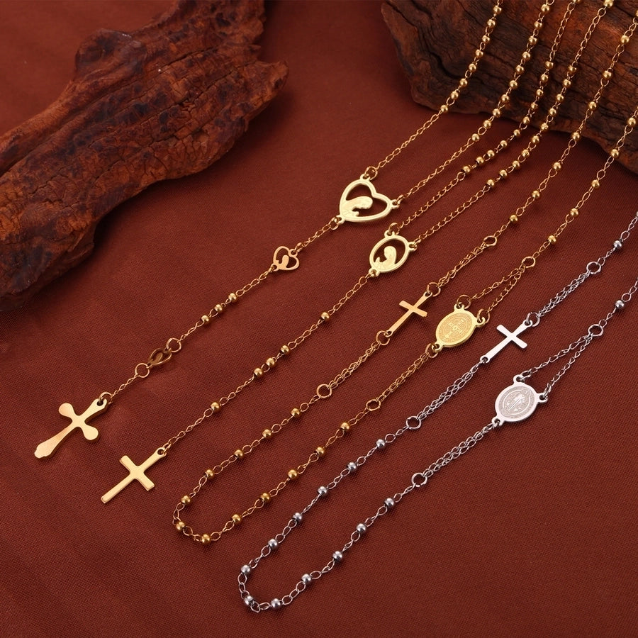 304 Stainless Steel 18K Gold Plated Casual Retro Simple Style Plating Cross Round Heart Shape Long Necklace - CEJEW