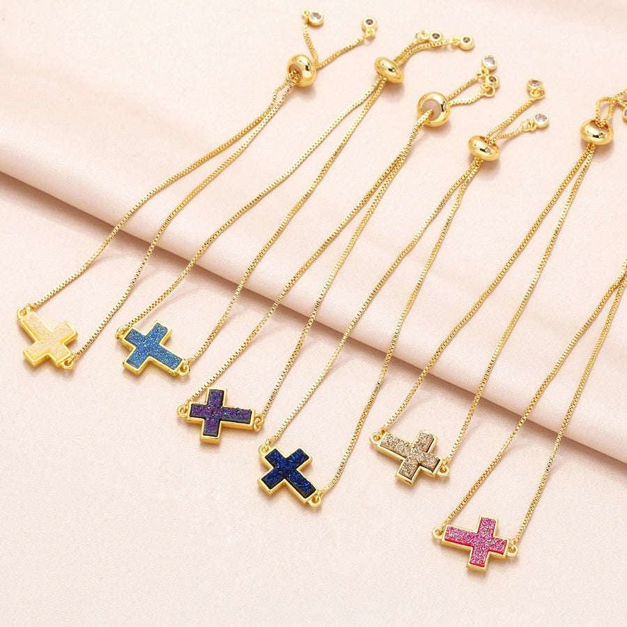 simple style cross copper plating 18k gold plated bracelets