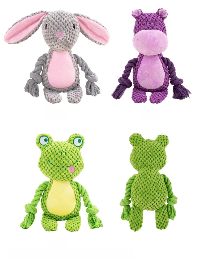 New Pet Plush Sound Making Cotton Rope Toys Fox Frog Pig Dog Interactive Tug Training Supplies