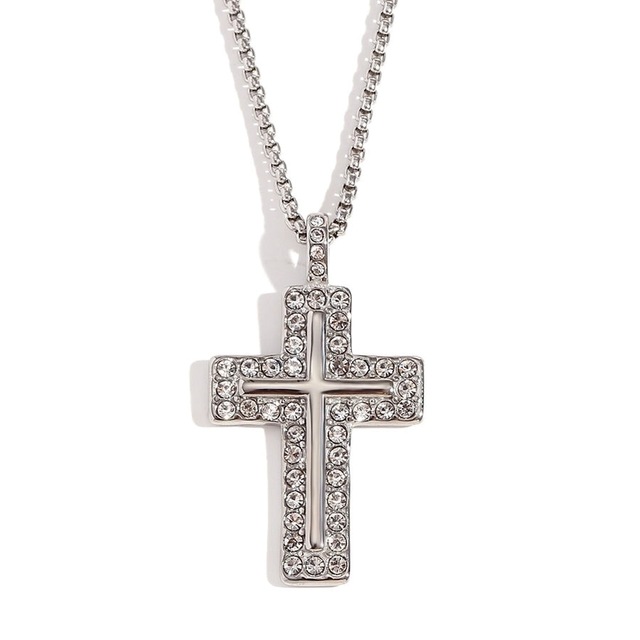 Jewelry Casual IG Style Cross 304 Stainless Steel Titanium Steel Zircon 18K Gold Plated Inlay Pendant Necklace