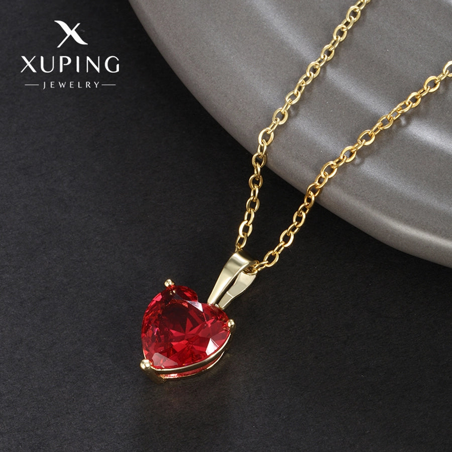 Copper 18K Gold Plated Plating Heart Shape Artificial Gemstones Pendant Necklace