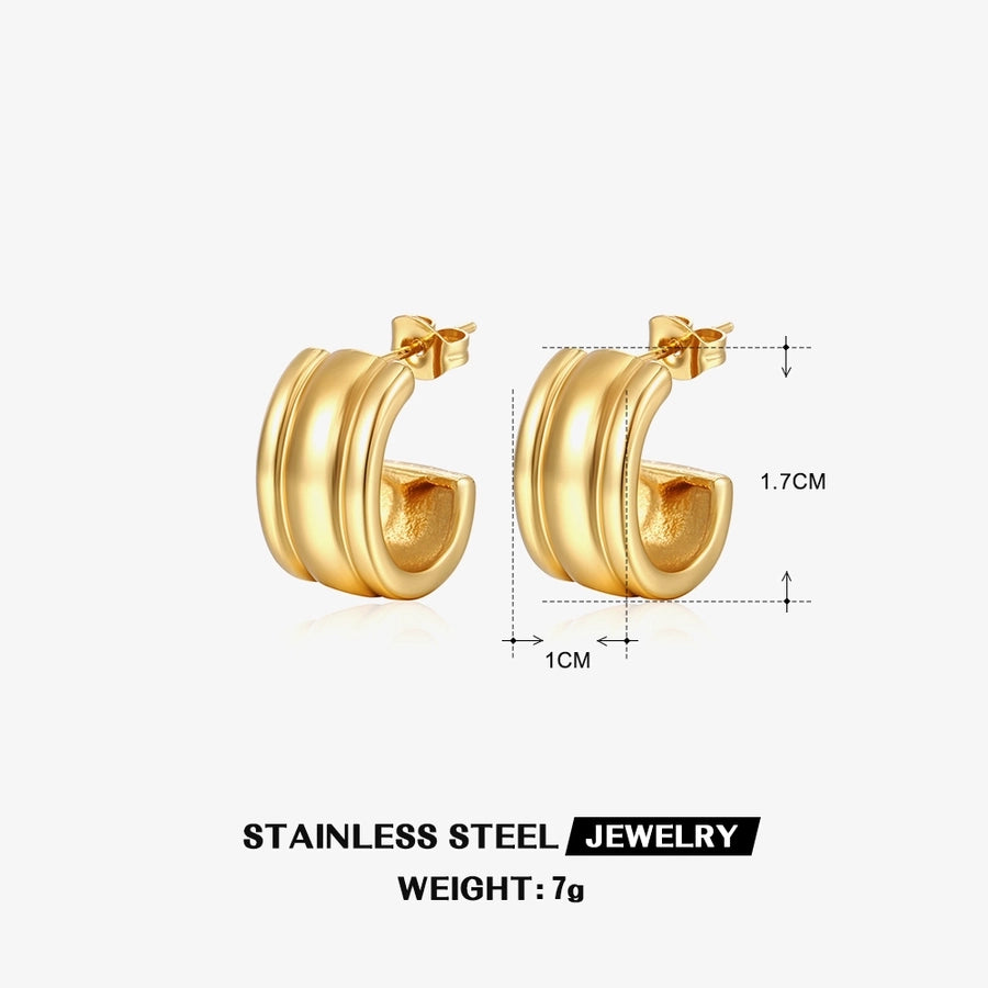 1 Pair Retro C Shape Plating 304 Stainless Steel 18K Gold Plated Ear Studs