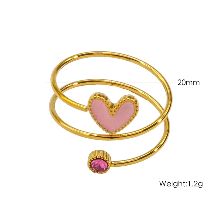 Jewelry Retro Luxurious Heart Shape 304 Stainless Steel Zircon 14K Gold Plated Enamel Inlay Open Rings