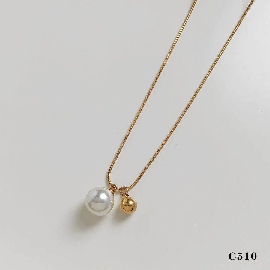 Jewelry Simple Style Solid Color 304 Stainless Steel Pearl 16K Gold Plated White Gold Plated Gold Plated Inlay Pendant Necklace - CEJEW