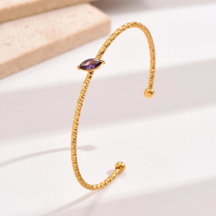 IG Style Elegant Geometric 304 Stainless Steel 14K Gold Plated Rhinestones Bangle In Bulk