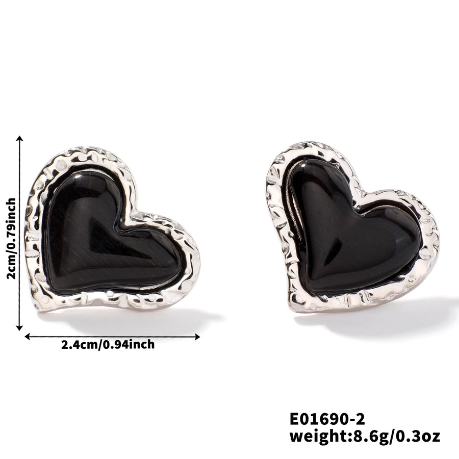 1 Pair Glam Sweet Simple Style Heart Shape Inlay 304 Stainless Steel Natural Stone K Gold Plated Rhodium Plated Ear Studs