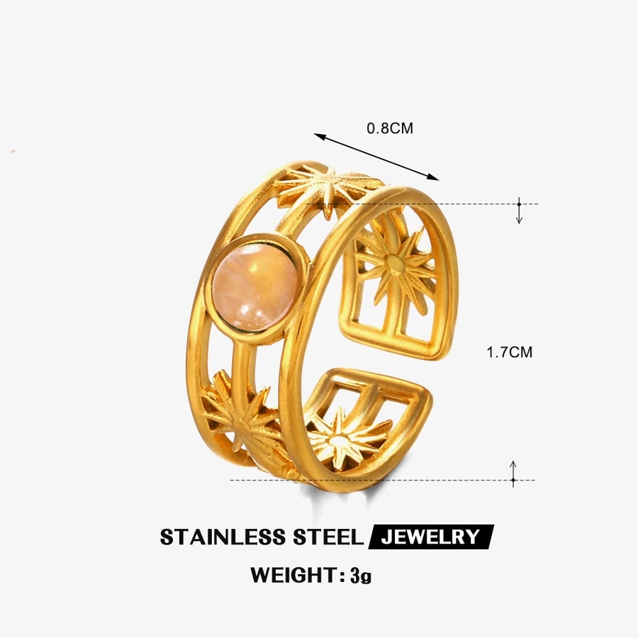 Jewelry IG Style Simple Style Round 304 Stainless Steel Malachite Turquoise Tiger Eye 18K Gold Plated Plating Inlay Open Rings