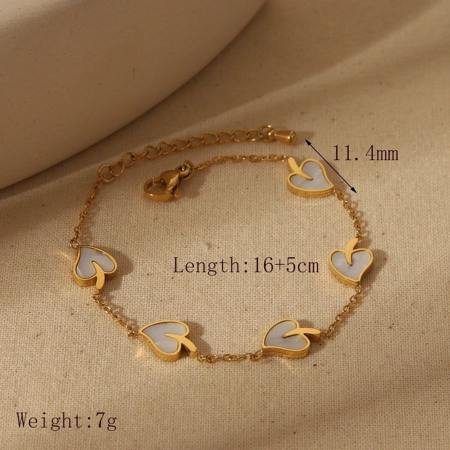 Jewelry French Style Commute Heart Shape 304 Stainless Steel Acrylic 18K Gold Plated Inlay Jewelry Set