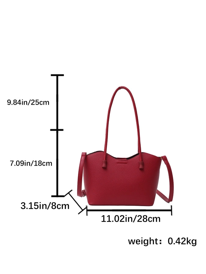 Women's Pu Leather Solid Color Classic Style Sewing Thread Dumpling Shape Zipper Tote Bag