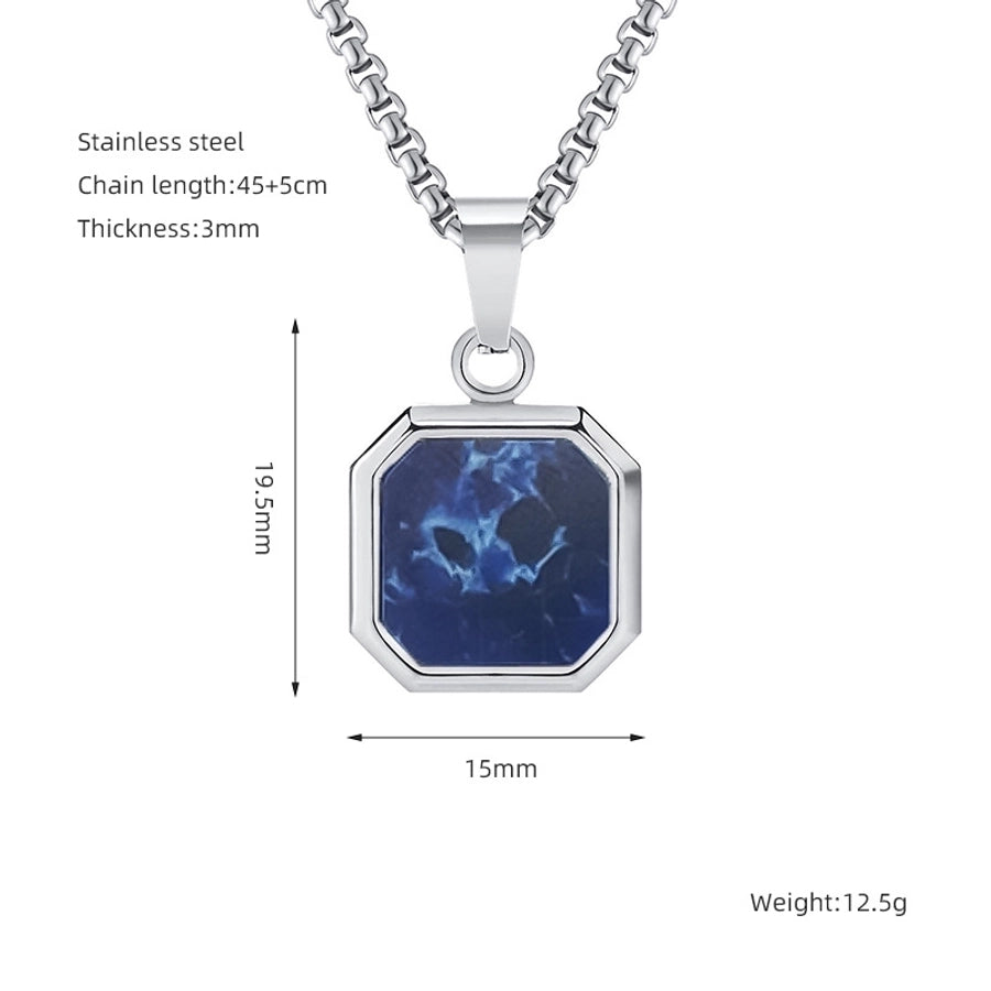 304 Stainless Steel Casual Simple Style Plating Geometric Natural Stone Pendant Necklace - CEJEW