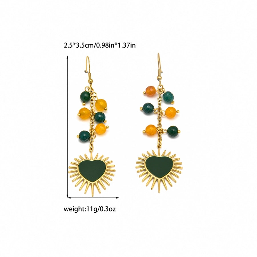 1 Pair Elegant Sweet Heart Shape Enamel Plating 304 Stainless Steel Artificial Crystal 14K Gold Plated Drop Earrings