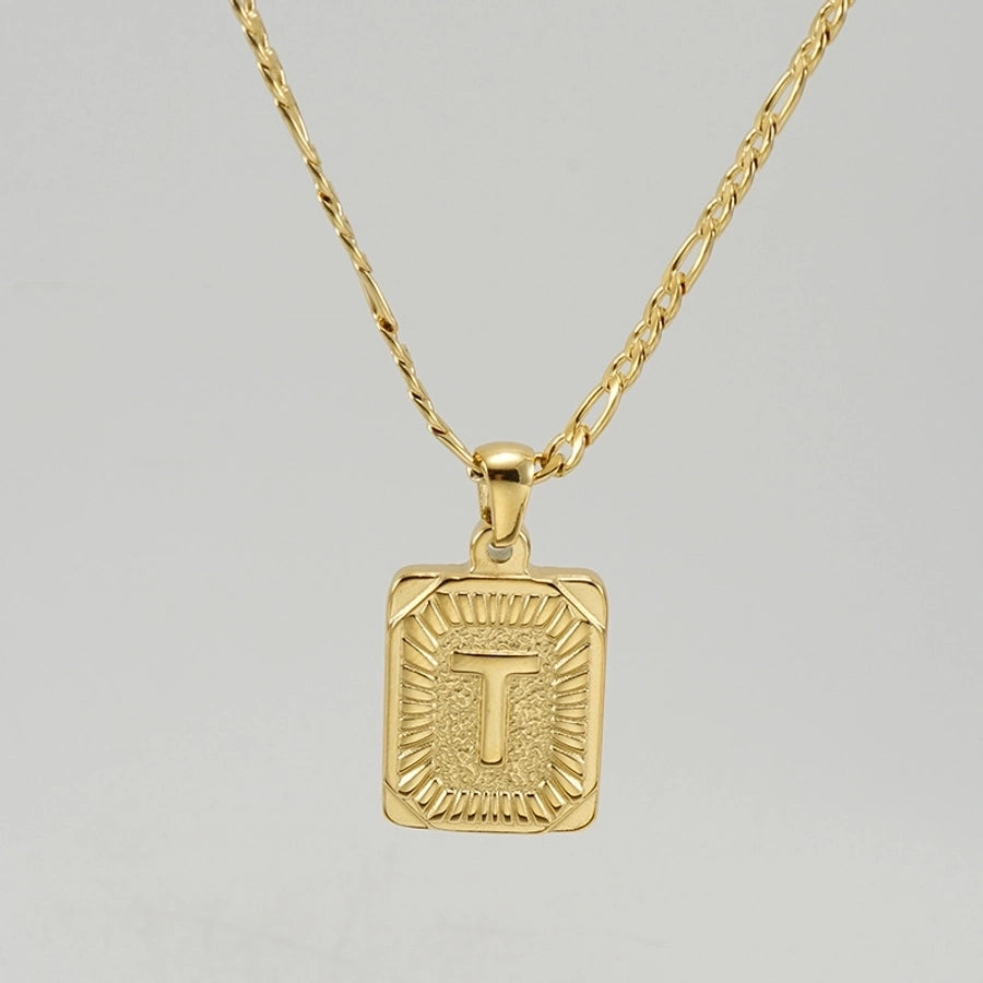 Jewelry Fashion Letter Rectangle 304 Stainless Steel Titanium Steel 18K Gold Plated Gold Plated Pendant Necklace