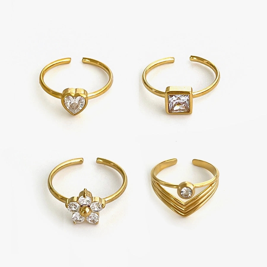 Simple Style Commute Geometric 316L Stainless Steel  Rhinestones 18K Gold Plated Women's Single Ring - CEJEW