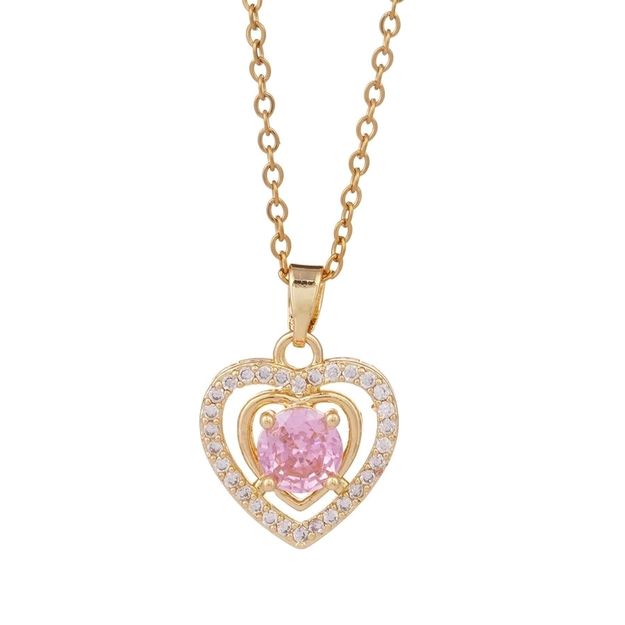 304 Stainless Steel Copper Inlay Heart Shape Zircon Pendant Necklace